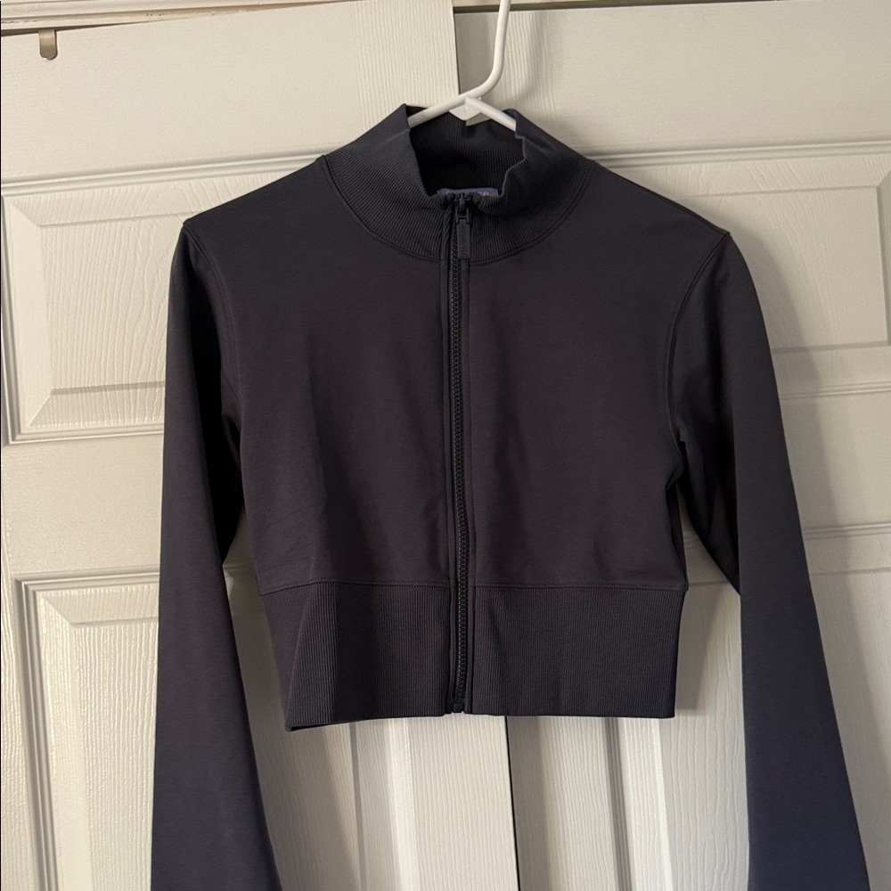 Dark Grey Cropped Zip-Up